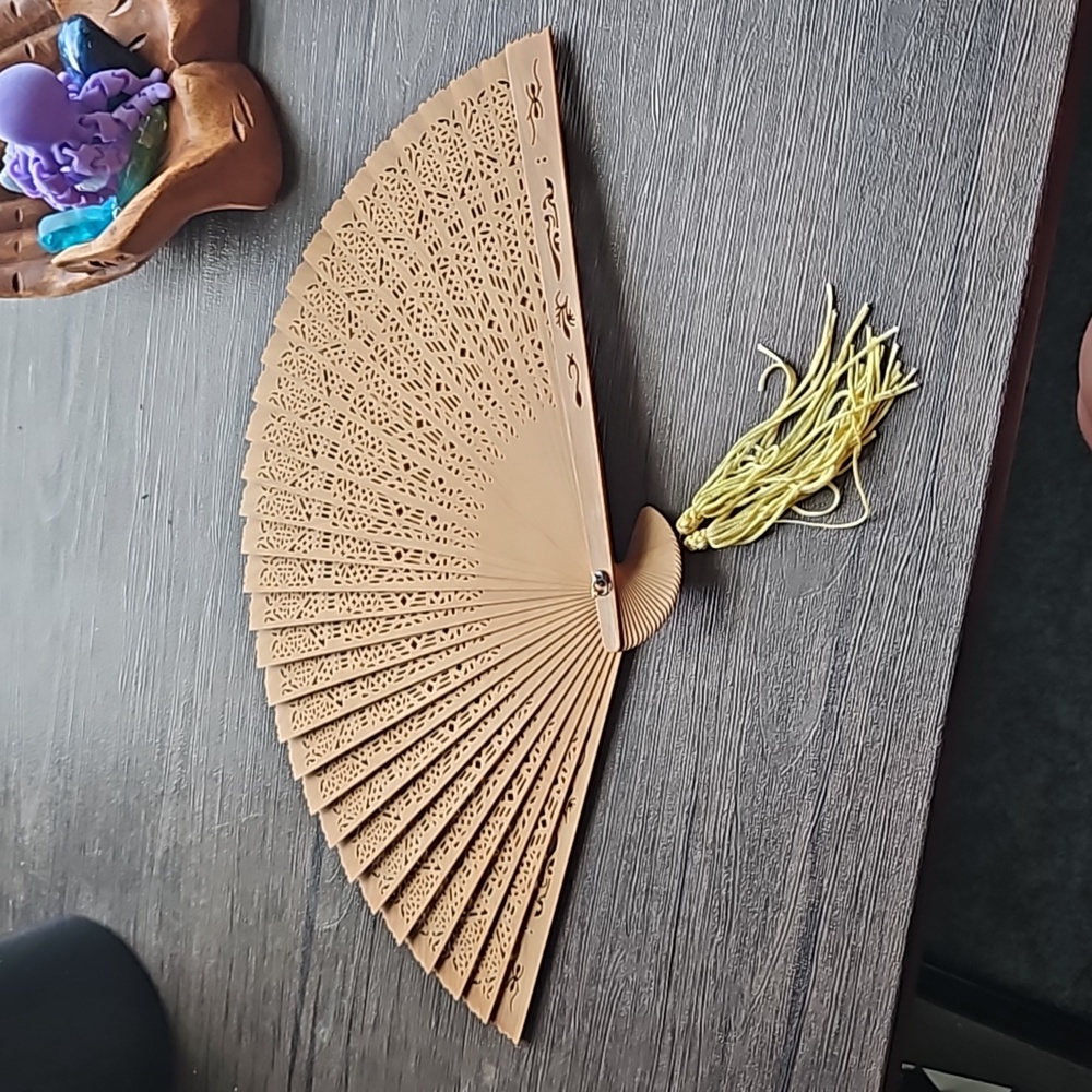Japenese Wooden Carved Fan Circa 1950s